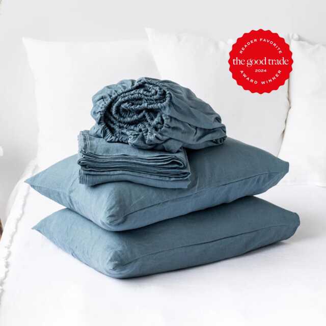 Gray Blue Linen Sheet Set Queen King Sheets Bedding - image 1