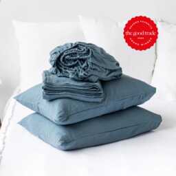 Gray Blue Linen Sheet Set Queen King Sheets Bedding - thumbnail 1