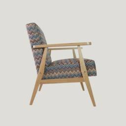 Mid-Century Modern Armchair - Solid Oak Wood Frame Colorful Zigzag Upholstery Handcrafted Retro Accent Chair - thumbnail 2