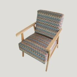 Mid-Century Modern Armchair - Solid Oak Wood Frame Colorful Zigzag Upholstery Handcrafted Retro Accent Chair - thumbnail 3