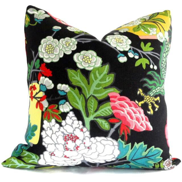 Schumacher Chiang Mai Dragon Pillow Cover Ebony Linen Accent - image 1