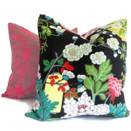 Schumacher Chiang Mai Dragon Pillow Cover Ebony Linen Accent - thumbnail 2