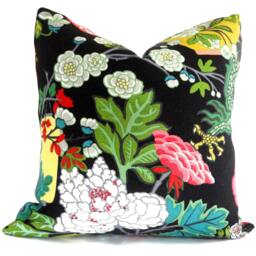 Schumacher Chiang Mai Dragon Pillow Cover Ebony Linen Accent - thumbnail 1