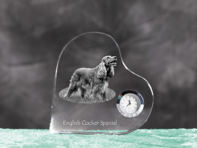 English Cocker Spaniel - Crystal Clock in The Shape Of A Heart With Image Pure-Bred Dog - image 1