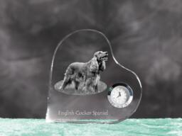 English Cocker Spaniel - Crystal Clock in The Shape Of A Heart With Image Pure-Bred Dog - thumbnail 1