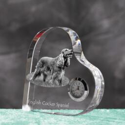 English Cocker Spaniel - Crystal Clock in The Shape Of A Heart With Image Pure-Bred Dog - thumbnail 2