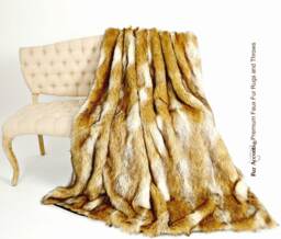Handmade Golden Brown Coyote Stripe Faux Fur Throw Blanket, Minky Lining