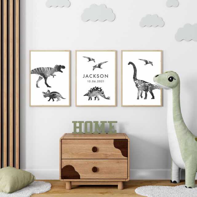 Dinosaur Nursery Prints Minimalist Black & White Dino Wall Art - image 1