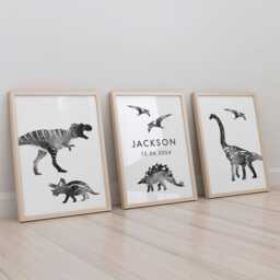 Dinosaur Nursery Prints Minimalist Black & White Dino Wall Art - thumbnail 3