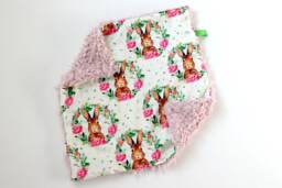 Dream Lovie. Security Blanket. Personalized Lovey. Faux Fur Floral Bunny Pink. Mini Baby Minky Shower Gift - thumbnail 1