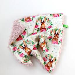Dream Lovie. Security Blanket. Personalized Lovey. Faux Fur Floral Bunny Pink. Mini Baby Minky Shower Gift - thumbnail 2