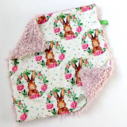 Dream Lovie. Security Blanket. Personalized Lovey. Faux Fur Floral Bunny Pink. Mini Baby Minky Shower Gift - thumbnail 3