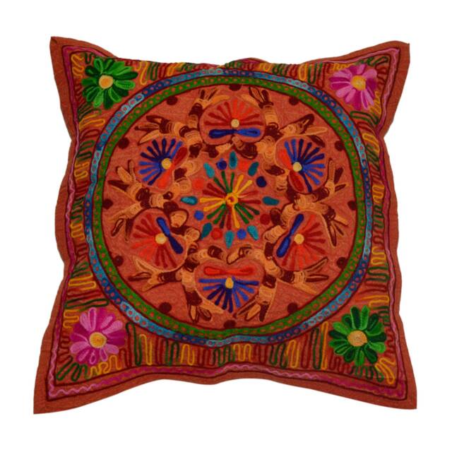 Suzani Embroidery Cushion Covers Indian Handmade Pillow Case Woolen Embroidered Bohemian Decor Look Square Mandala Cushions - image 1