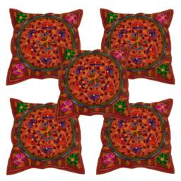 Suzani Embroidery Cushion Covers Indian Handmade Pillow Case Woolen Embroidered Bohemian Decor Look Square Mandala Cushions - thumbnail 2