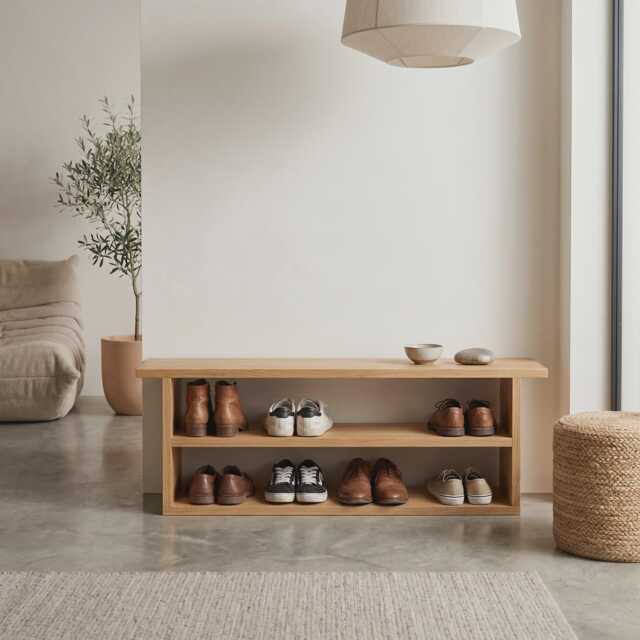 American Oak Shoe Rack Bench - Storage Entryway Solid - image 1