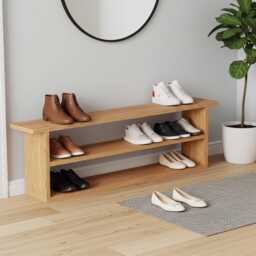 American Oak Shoe Rack Bench - Storage Entryway Solid - thumbnail 3