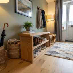 American Oak Shoe Rack Bench - Storage Entryway Solid - thumbnail 3