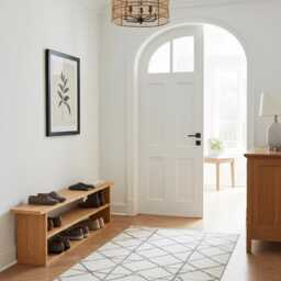 American Oak Shoe Rack Bench - Storage Entryway Solid - thumbnail 2