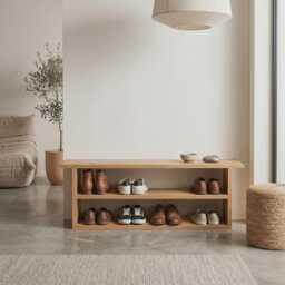 American Oak Shoe Rack Bench - Storage Entryway Solid - thumbnail 1