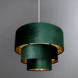 New Hq Three Tier Pendant Shade Ceiling Lamp Made With Bottle Green Luxurious Velvet Fabric Metallic Lining - thumbnail 2