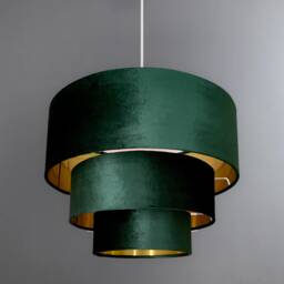 New Hq Three Tier Pendant Shade Ceiling Lamp Made With Bottle Green Luxurious Velvet Fabric Metallic Lining - thumbnail 1