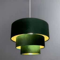New Hq Three Tier Pendant Shade Ceiling Lamp Made With Bottle Green Luxurious Velvet Fabric Metallic Lining - thumbnail 3