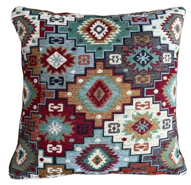 Boho Ethnic Kilim Cushion Cover Geometric Tapestry With Velvet Backing - image 1