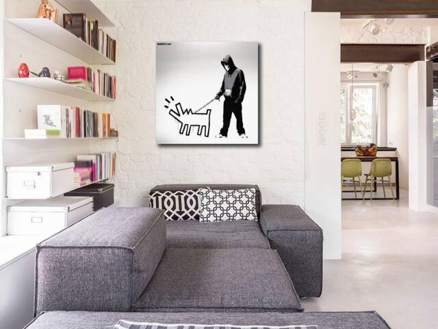 Banksy Keith Haring Dog, 24x24 Large Metal Print Wall Art, Photo On Metal, Modern Grunge Style Home Office Kids Decor - image 1