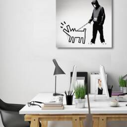 Banksy Keith Haring Dog, 24x24 Large Metal Print Wall Art, Photo On Metal, Modern Grunge Style Home Office Kids Decor - thumbnail 3