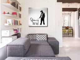 Banksy Keith Haring Dog, 24x24 Large Metal Print Wall Art, Photo On Metal, Modern Grunge Style Home Office Kids Decor - thumbnail 1