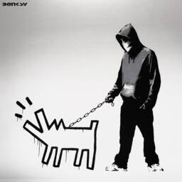 Banksy Keith Haring Dog, 24x24 Large Metal Print Wall Art, Photo On Metal, Modern Grunge Style Home Office Kids Decor - thumbnail 2
