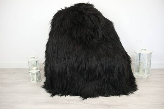 On Sale Sheepskin Beanbag Black - Bean Bag Pouf Huge Furry - image 1