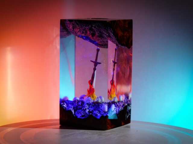 Limited Handcrafted Bonfire Resin Lamp - Inspired By The Flame Of Da.rk Sou.l Fantasy Epoxy Art Light, Gaming Gift - image 1