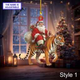Santa Riding Tiger Acrylic 2D Flat Christmas Ornament, Festive Tree Hanging Holiday Decoration, Unique Tiger Gift