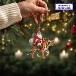 Santa Riding Tiger Acrylic 2D Flat Christmas Ornament, Festive Tree Hanging Holiday Decoration, Unique Tiger Gift - thumbnail 3