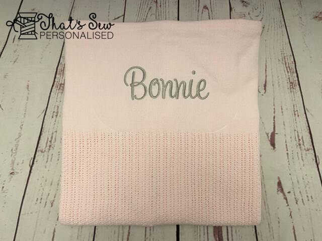 Personalised Embroidered Cellular Baby Blanket New Gift Christening Shower Keepsake - image 1