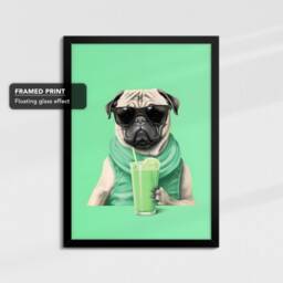Vibrant Pug Drinking With Glasses Dog Painting Framed Poster Print & Canvas Wall Decor Art Bedroom Home Interior Gift For Lover - thumbnail 2