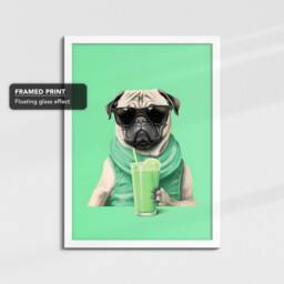 Vibrant Pug Drinking With Glasses Dog Painting Framed Poster Print & Canvas Wall Decor Art Bedroom Home Interior Gift For Lover - thumbnail 3
