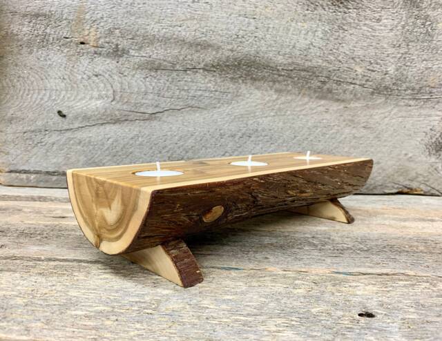Rustic White Cedar Log Candle Holder Cabin Decor Centerpiece - 12 - image 1