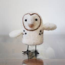 Dancing Barn Owls, Needle Felted Sculpture - thumbnail 3
