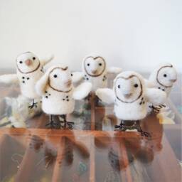 Dancing Barn Owls, Needle Felted Sculpture