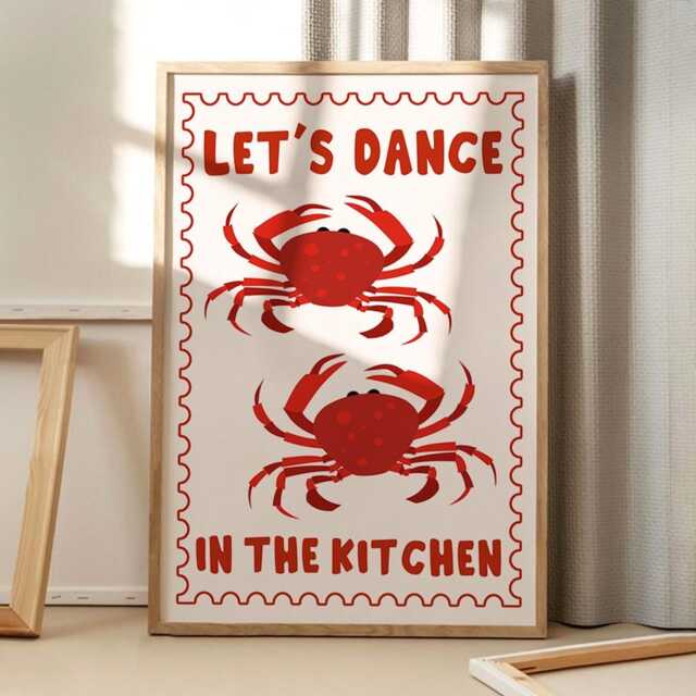 Let's Dance in The Kitchen Crab Art Canvas Poster, Trendy Wall Art, Aesthetic Decor, Retro Home Printed Gift - image 1