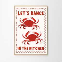Let's Dance in The Kitchen Crab Art Canvas Poster, Trendy Wall Art, Aesthetic Decor, Retro Home Printed Gift - thumbnail 2