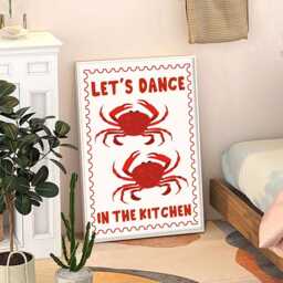 Let's Dance in The Kitchen Crab Art Canvas Poster, Trendy Wall Art, Aesthetic Decor, Retro Home Printed Gift - thumbnail 3