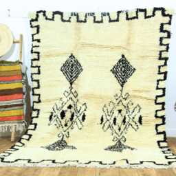 Handwoven Beni Ourain Rug - Black Cream Wool Berber Tribal Diamond Carpet - thumbnail 2