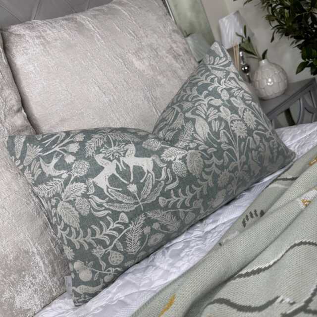 "Rustic Woodland Design Cushion Cover - Sage Pillow For Sofa Or Bed Throw 12"" X 20" - image 1