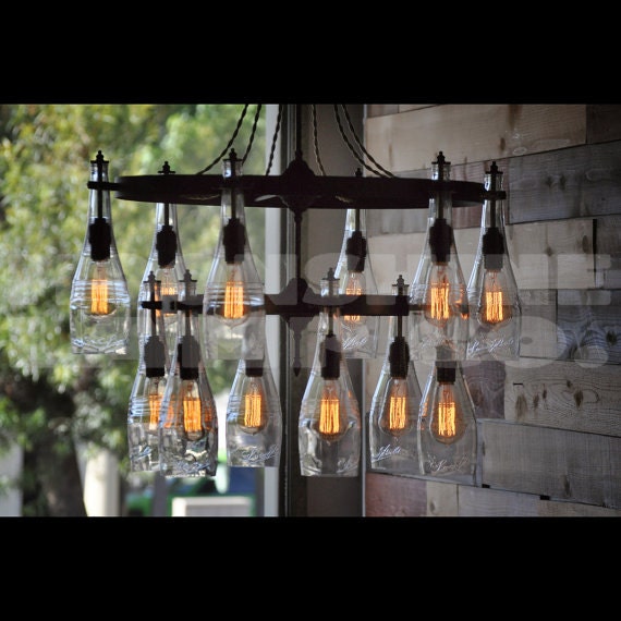 The Sonoma -Metal Chandelier With Recycled Glass Bottles & Vintage Style Edison Bulbs - image 1