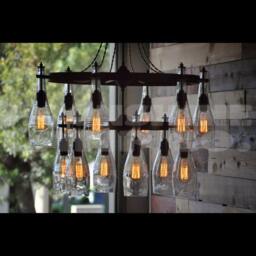 The Sonoma -Metal Chandelier With Recycled Glass Bottles & Vintage Style Edison Bulbs