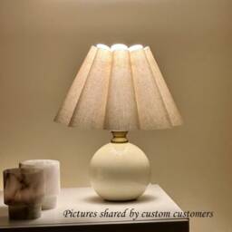 Handmade Burlap Pleated Bedside Lamp With Beige Ceramic Base-5# - thumbnail 4