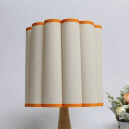 Handmade Khaki Fabric Drum Lampshade With Orange Trim-75#